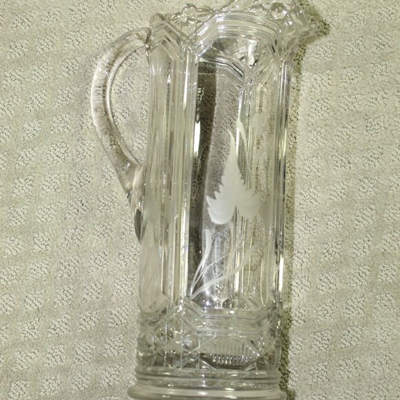 STUNNING! Vintage Floral Uranium Green Glow Depression Glass  11" Pitcher - Picture 2 of 11